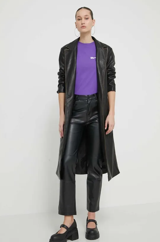 Bombažna kratka majica Karl Lagerfeld Jeans vijolična