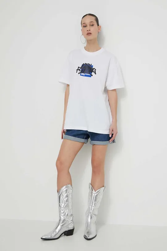 λευκό Βαμβακερό μπλουζάκι Karl Lagerfeld Jeans Γυναικεία
