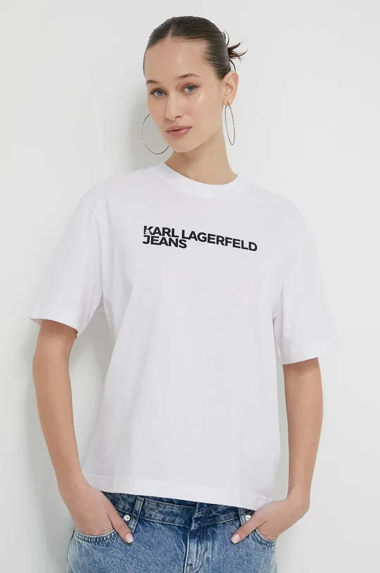 bela Bombažna kratka majica Karl Lagerfeld Jeans Ženski