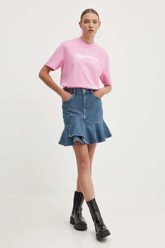Βαμβακερό μπλουζάκι Karl Lagerfeld Jeans ροζ