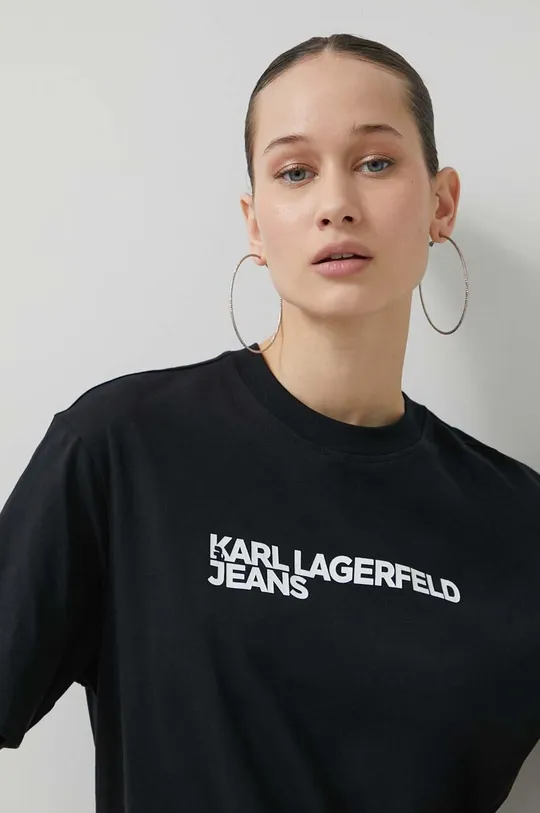 чёрный Хлопковая футболка Karl Lagerfeld Jeans Женский