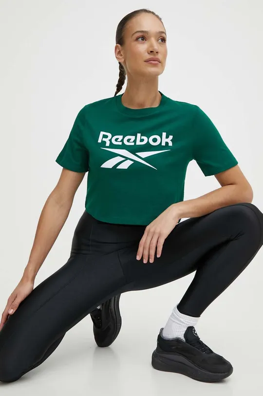 зелёный Хлопковая футболка Reebok Identity Женский