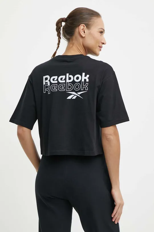 črna Bombažna kratka majica Reebok Ženski