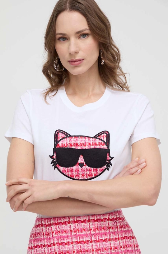 biały Karl Lagerfeld t-shirt bawełniany