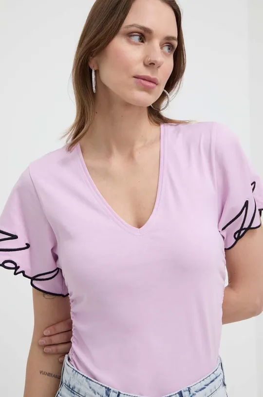 Bombažna kratka majica Karl Lagerfeld vijolična