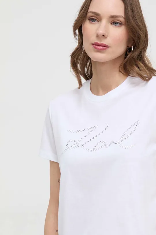 biały Karl Lagerfeld t-shirt bawełniany Damski