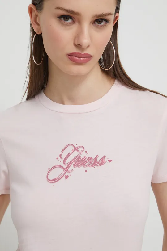 roza Pamučna majica Guess Originals Ženski