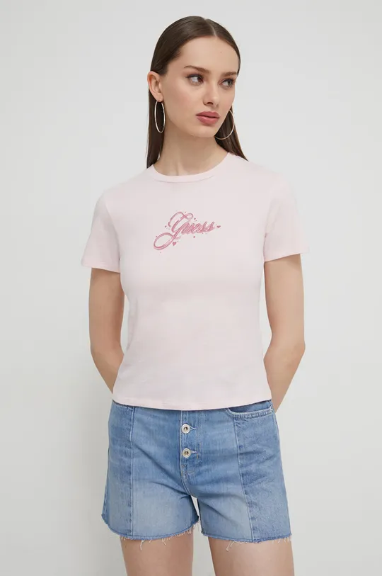 ružová Bavlnené tričko Guess Originals