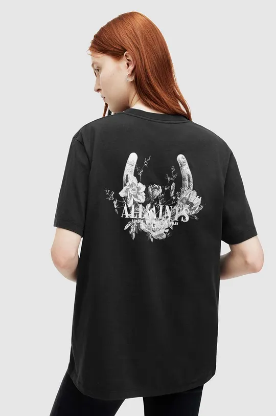 μαύρο Βαμβακερό μπλουζάκι AllSaints FORTUNA