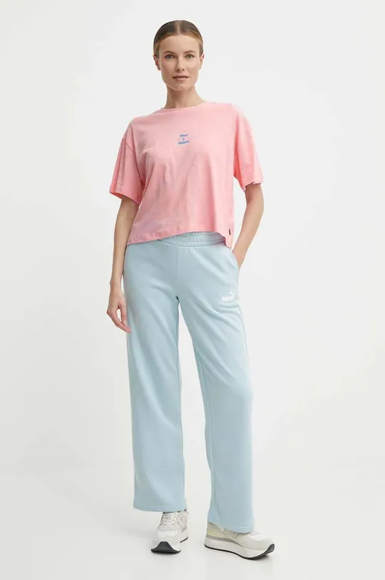 Μπλουζάκι με λινό μείγμα Picture Hampy ροζ