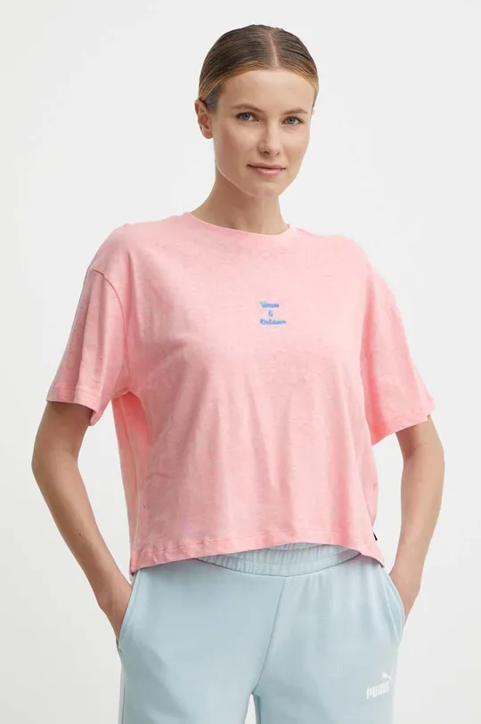 różowy Picture t-shirt z domieszką lnu Hampy