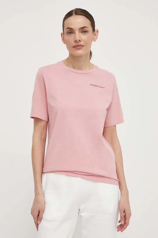 rózsaszín Peak Performance pamut póló Női