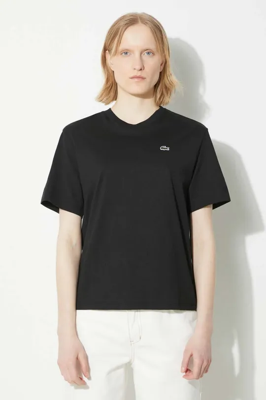 μαύρο Βαμβακερό μπλουζάκι Lacoste Γυναικεία