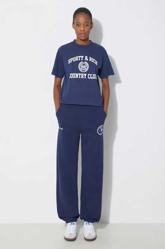 Бавовняна футболка Sporty & Rich Varsity Crest T Shirt темно-синій