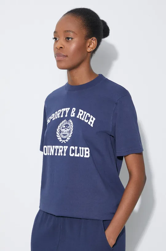 темно-синій Бавовняна футболка Sporty & Rich Varsity Crest T Shirt