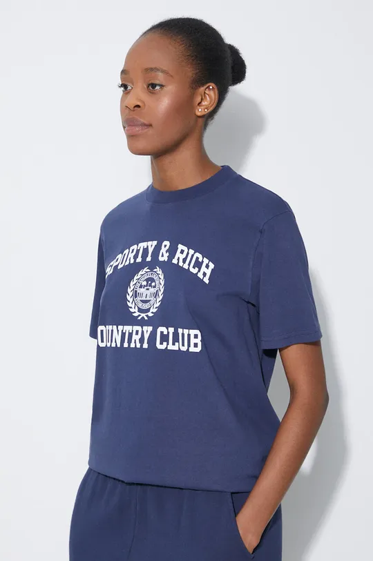 тёмно-синий Хлопковая футболка Sporty & Rich Varsity Crest T Shirt