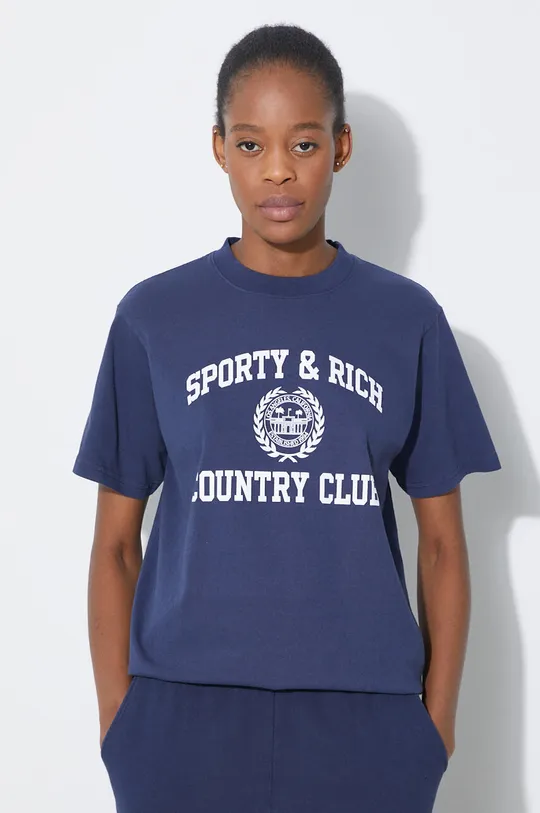 Хлопковая футболка Sporty & Rich Varsity Crest T Shirt Женский