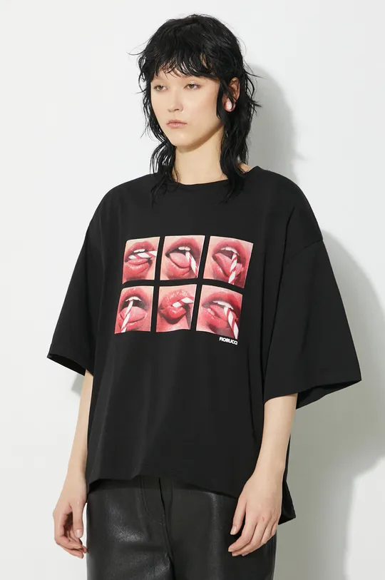 μαύρο Βαμβακερό μπλουζάκι Fiorucci Mouth Print Padded T-Shirt