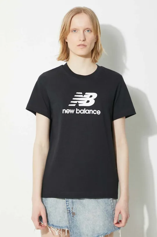 czarny New Balance t-shirt bawełniany Sport Essentials Damski