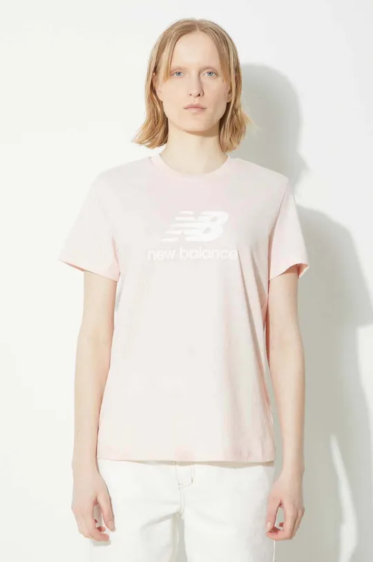 rózsaszín New Balance pamut póló Sport Essentials Női