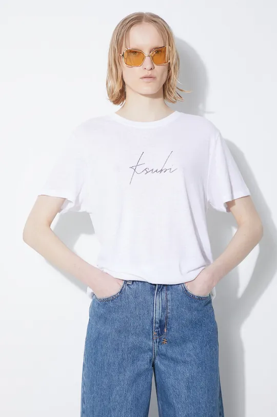 bianco KSUBI maglietta in lino Script Klassic Donna