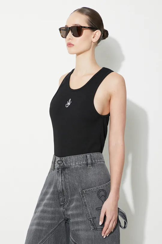 czarny JW Anderson top bawełniany Anchor Embroidery Tank Top