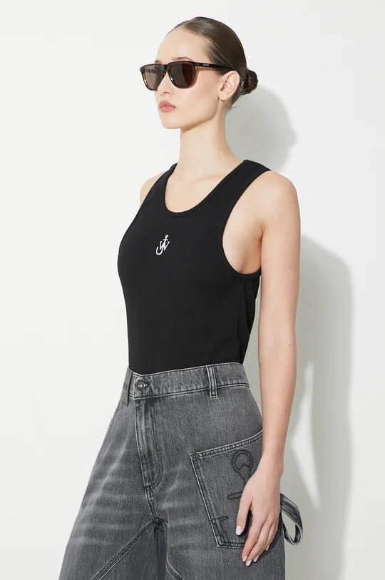 black JW Anderson cotton top Anchor Embroidery Tank Top