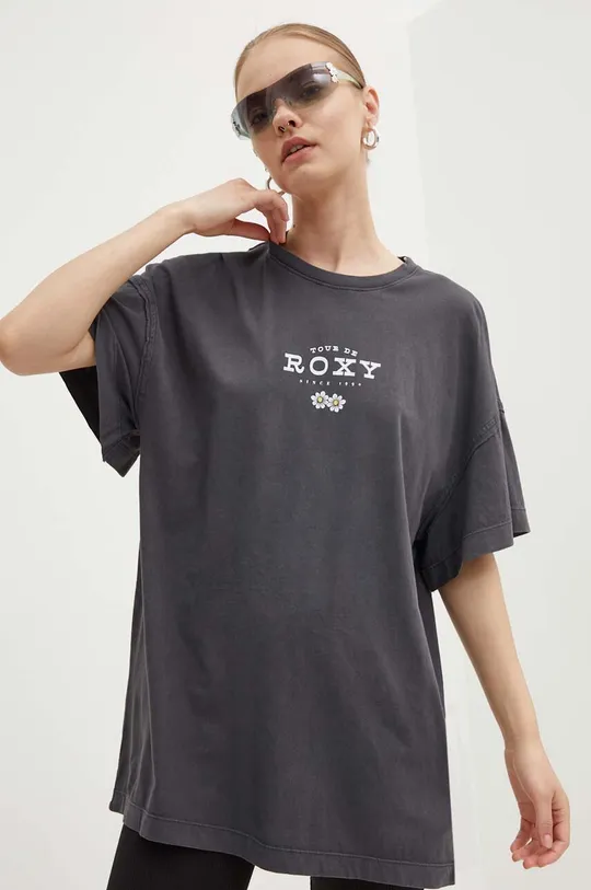 γκρί Βαμβακερό μπλουζάκι Roxy SWEETER SUN
