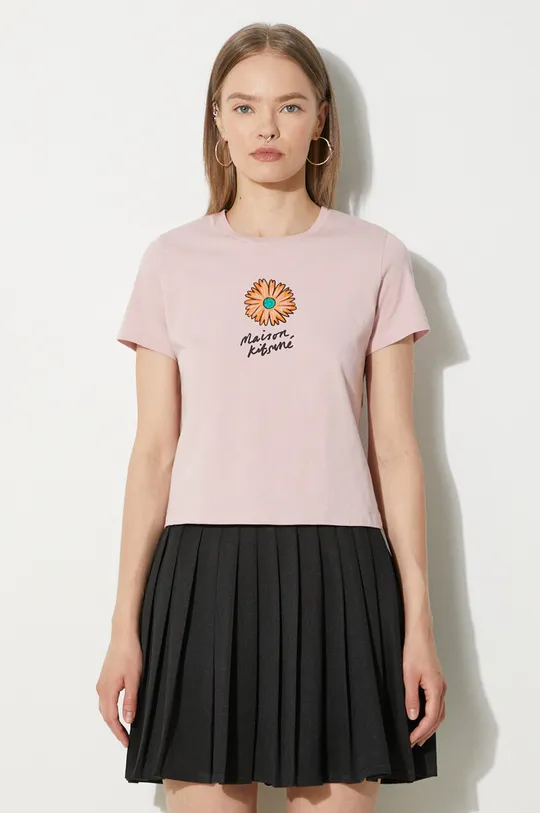 розовый Хлопковая футболка Maison Kitsuné Floating Flower Baby Женский