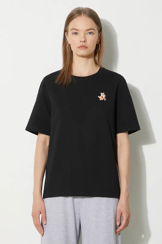 black Maison Kitsuné cotton t-shirt Speedy Fox Patch Comfort Tee Shirt Women’s