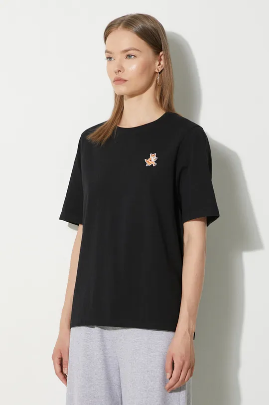czarny Maison Kitsuné t-shirt bawełniany Speedy Fox Patch Comfort Tee Shirt
