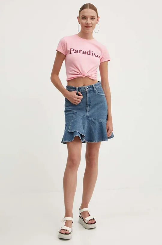 Βαμβακερό μπλουζάκι Drivemebikini Paradiso ροζ