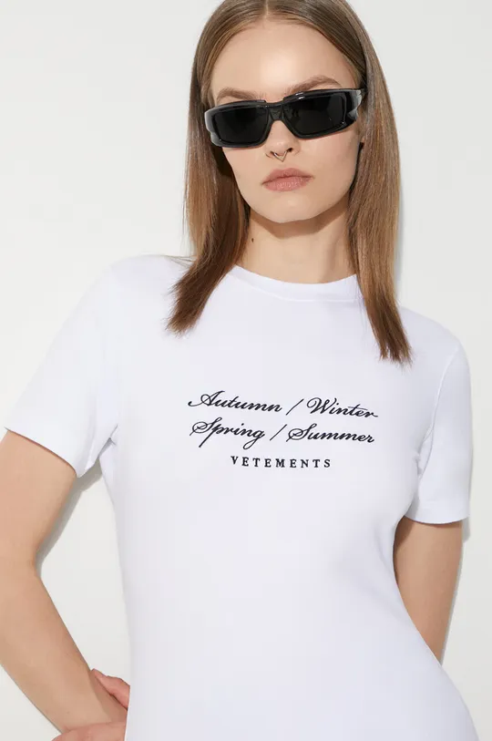 biały VETEMENTS t-shirt 4 Seasons Embroidered Logo Fitted T-Shirt Damski