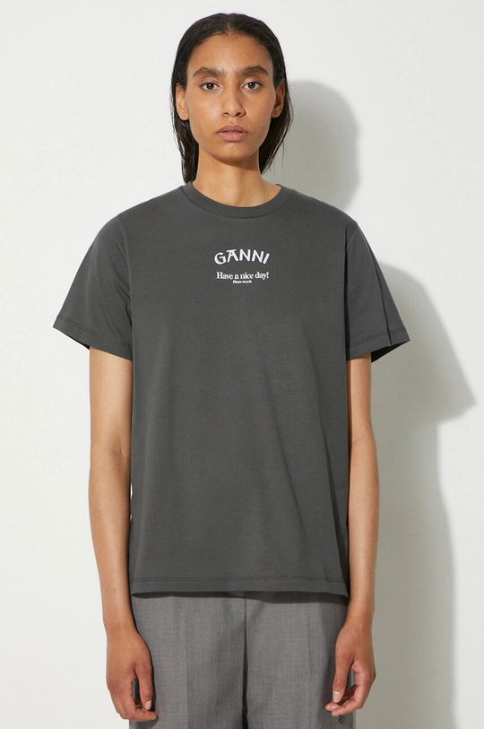 Βαμβακερό μπλουζάκι GANNI Basic Jersey Ganni Relaxed T-shirt κανονικό γκρί T3590