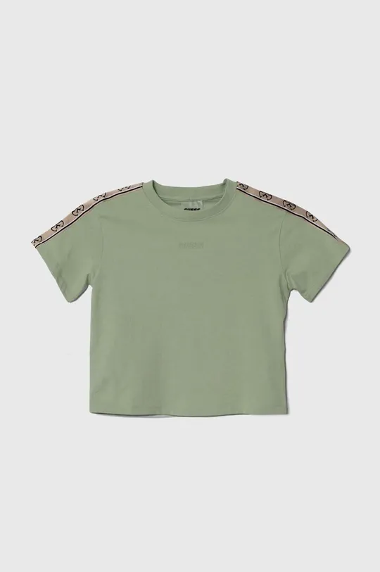 зелёный Детская хлопковая футболка Guess Для девочек