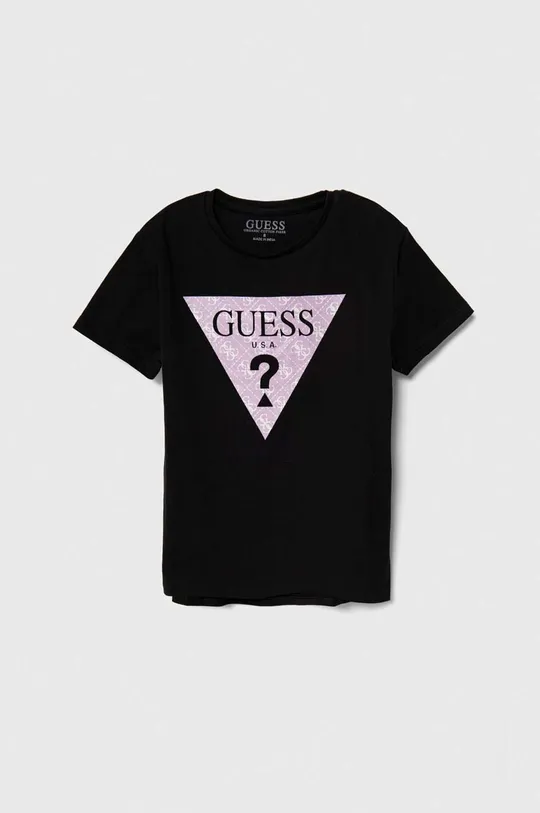 czarny Guess t-shirt dziecięcy Dziewczęcy