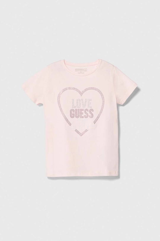 różowy Guess t-shirt dziecięcy Dziewczęcy