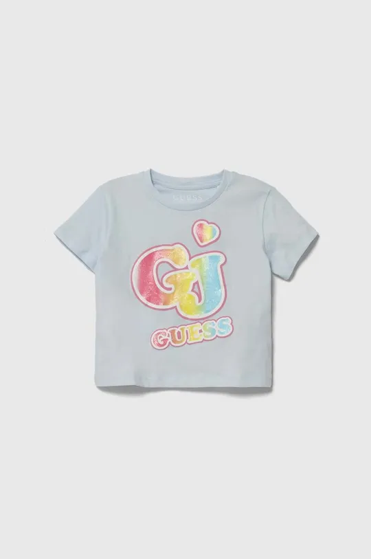 блакитний Дитяча бавовняна футболка Guess Для дівчаток