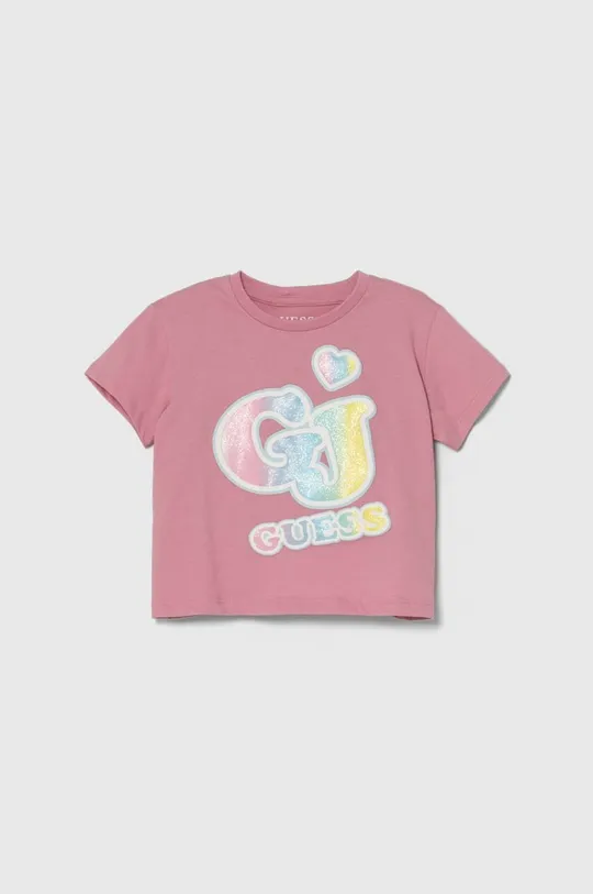 розовый Детская хлопковая футболка Guess Для девочек