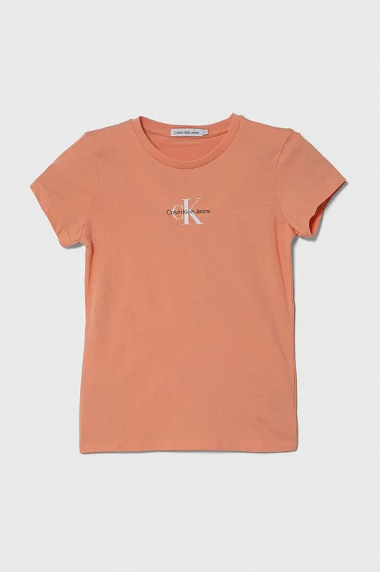 оранжевый Детская хлопковая футболка Calvin Klein Jeans Для девочек