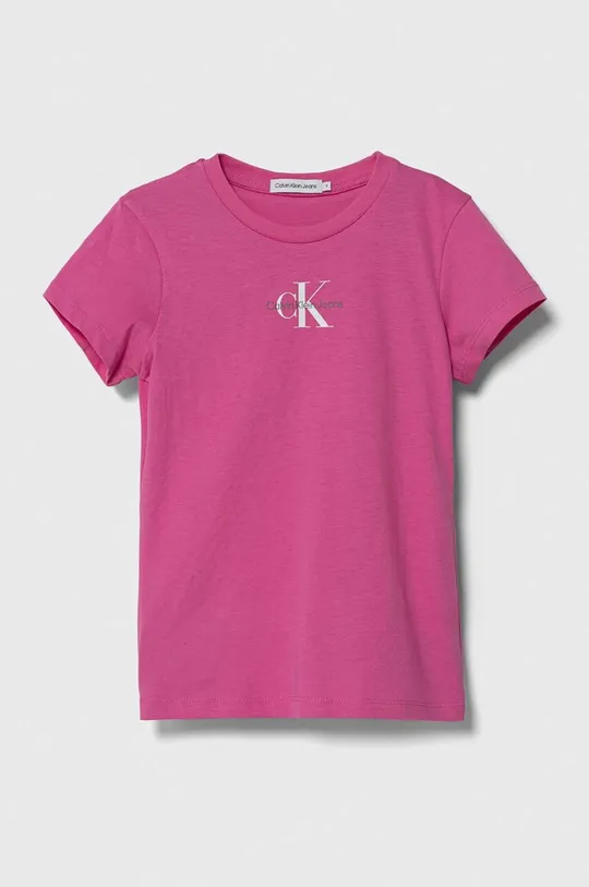 różowy Calvin Klein Jeans t-shirt bawełniany dziecięcy Dziewczęcy