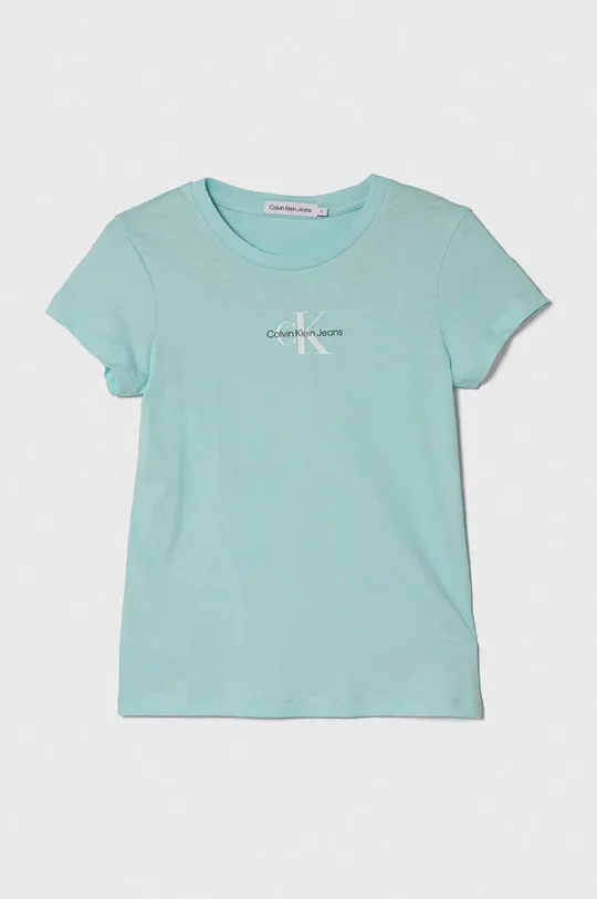 бірюзовий Дитяча бавовняна футболка Calvin Klein Jeans Для дівчаток