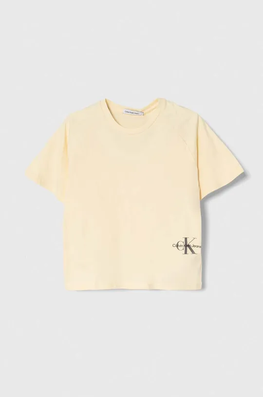 beżowy Calvin Klein Jeans t-shirt bawełniany dziecięcy Dziewczęcy