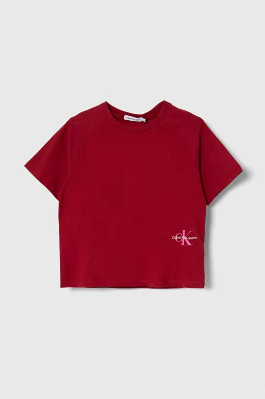 бордо Дитяча бавовняна футболка Calvin Klein Jeans Для дівчаток