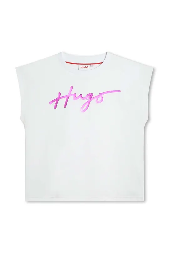 білий Дитяча бавовняна футболка HUGO Для дівчаток