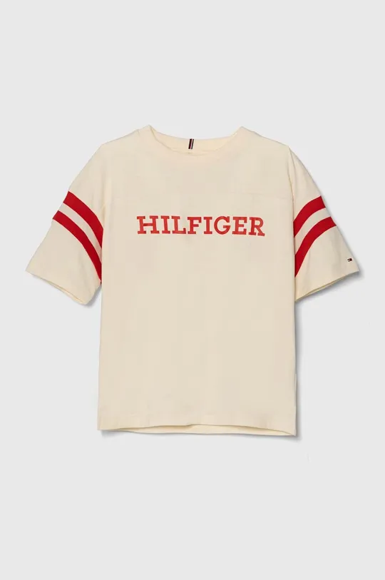 bež Otroška bombažna kratka majica Tommy Hilfiger Dekliški