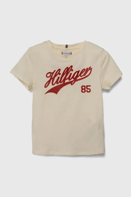 beżowy Tommy Hilfiger t-shirt dziecięcy Dziewczęcy
