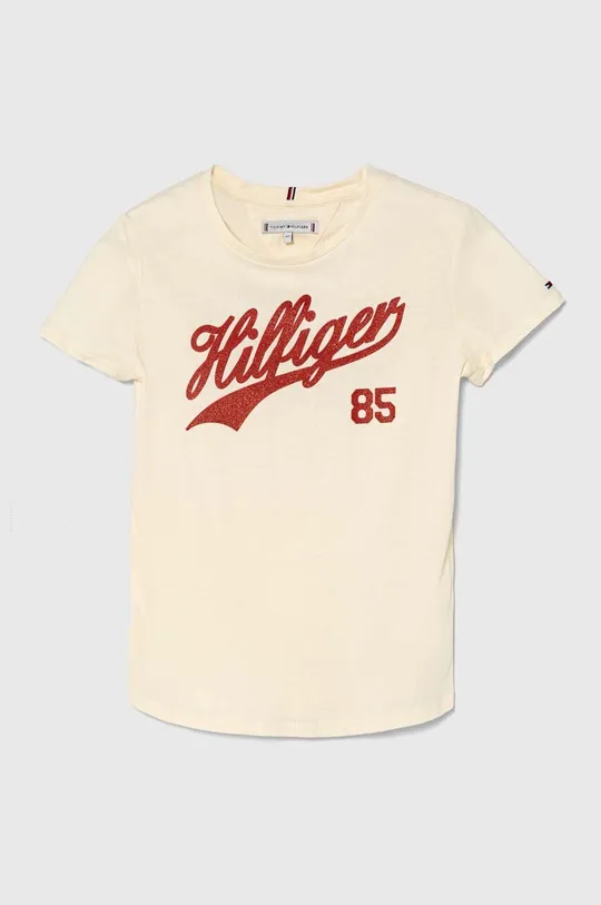 beżowy Tommy Hilfiger t-shirt dziecięcy Dziewczęcy