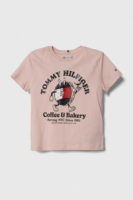 roza Dječja pamučna majica kratkih rukava Tommy Hilfiger Za djevojčice