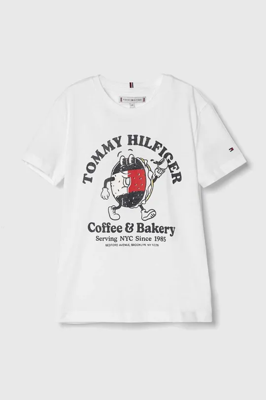 белый Детская хлопковая футболка Tommy Hilfiger Для девочек